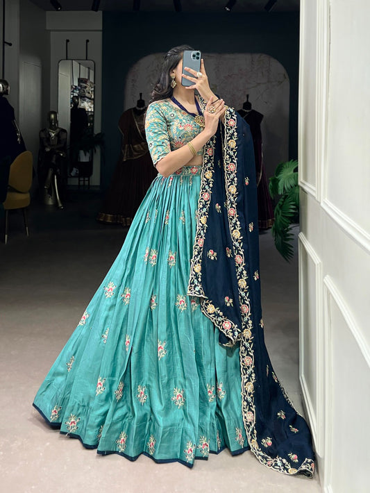 Beautiful Slab Silk Sequence & Thread Embroidery Work Lehenga Choli