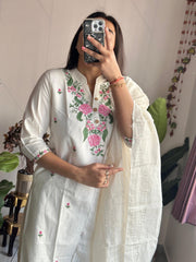 Beautiful  Khadi Cotton With Beautiful Embroidery Work Dress