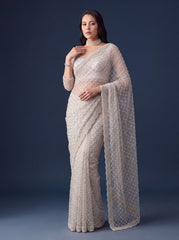 Party-wear Net Beads Sequence & Pearl Embroidery Work Saree