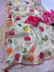 Beautiful Moss Chainstiched Zaal & Sequence Work Saree