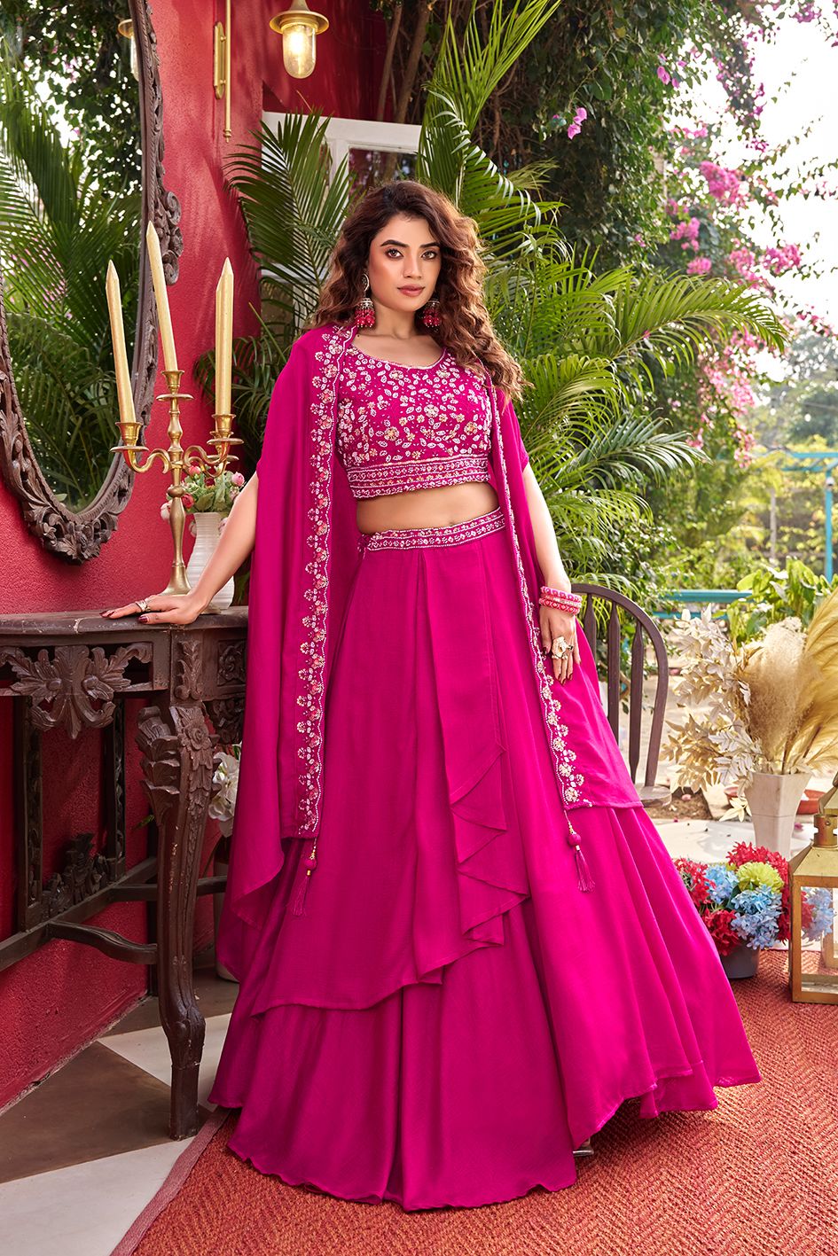 Wedding Special Vichitra Silk Lehenga Choli With Shrug
