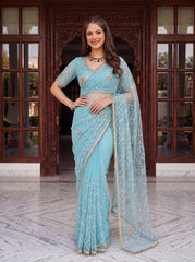 Party-wear Net Beads Sequence & Pearl Embroidery Work Saree