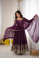 Elegant Fendy Silk Party Were Embroidery Sequence Work Gown