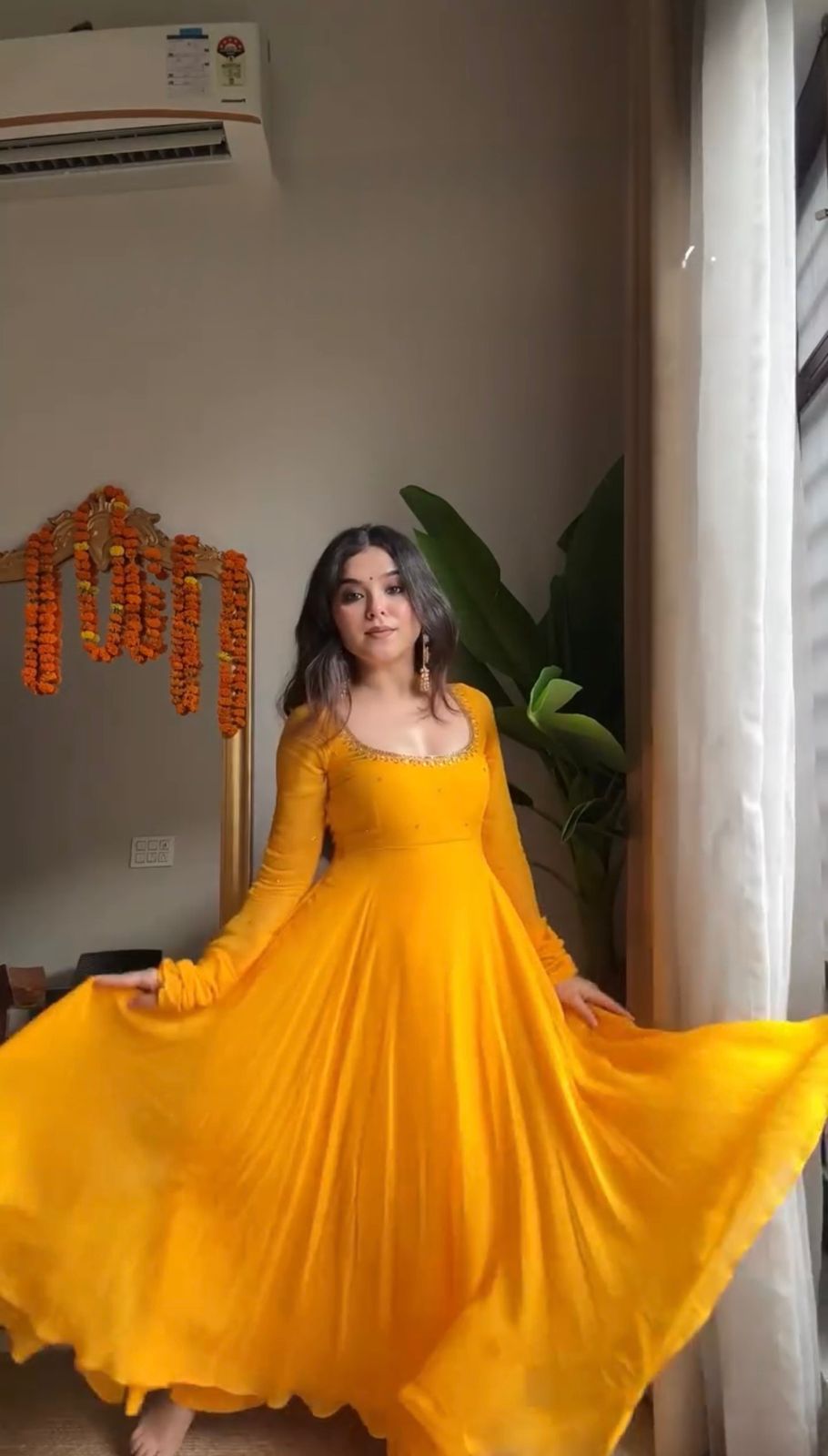 Beautiful Georgette Handwork Yellow Gown