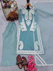 Beautiful Nylon Organza Silk With Embroidery Work Suit