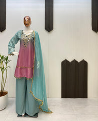 Beautiful Printed Crepe Mirror & Embroidery Work Suit