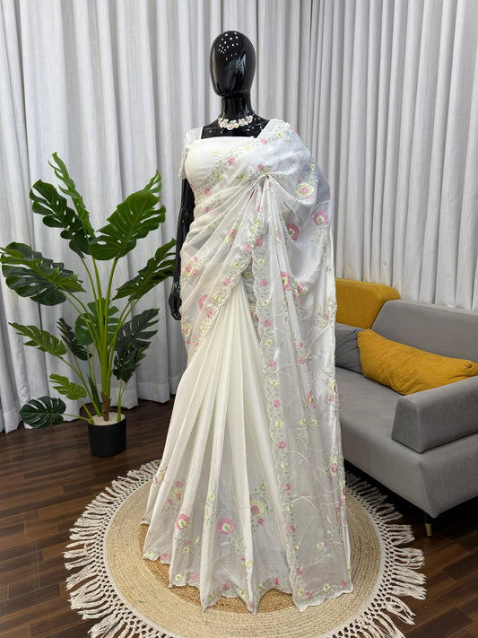 Beautiful Elegance Chiffon Thread Work Saree