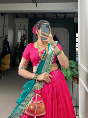 Designer Pathani Jacquard Silk Embroidery Border Work Lehenga choli