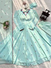 Beautiful Georgette Designer Embroidery With Thread Work Anarkali Gown