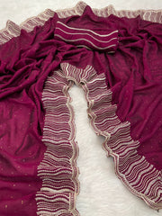 Beautiful Vichitra Silk Zari Work & Stone Work Saree