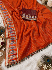 Beautiful Viscose Check With & Golden Zari Work Dulha & Dulhan Designer Saree