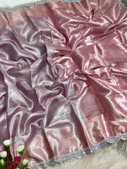 Beautiful Soft Pastel Pink Banarasi Tissue Silk Saree