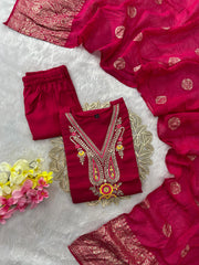 Beautiful Roman Silk Embroidery With Sequence Work Pink Dress