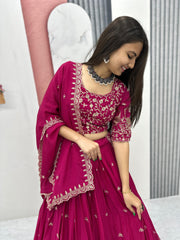 Festival Chinon Silk Embroidery & Thread Work Lehenga Choli