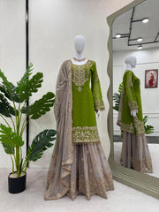 Party-wear Beautiful Designer Georgette Coding & Sequence With Pearl Work Sharara