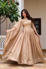 Festive Special Crunchy Silk Embroidery Sequence Work Lehenga With Stitched Blouse