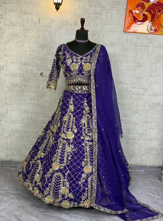 Party-wear Purple Tubby Silk Coding Sequins Work Lehenga Choli