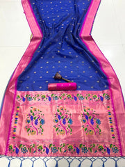 Beautiful Soft Organza Bambo Silk Zari Weaving Saree
