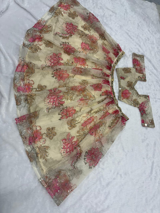 Beautiful Taby Silk Printed Embroidery Sequins Work Lehenga Choli