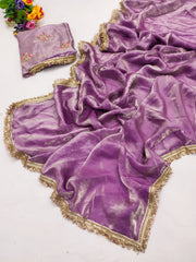 Partywere Soft Silk Satin designer Lace Work Saree