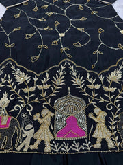 Beautiful Natural Crepe Silk Beads With Thread & Sequence Work Sharara