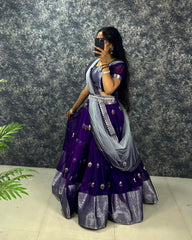 Traditional Organza With Zari Embroidery Work Half Saree