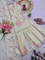 Party-wear Chinon Silk Embroidery Thread Sequence Work Sharara