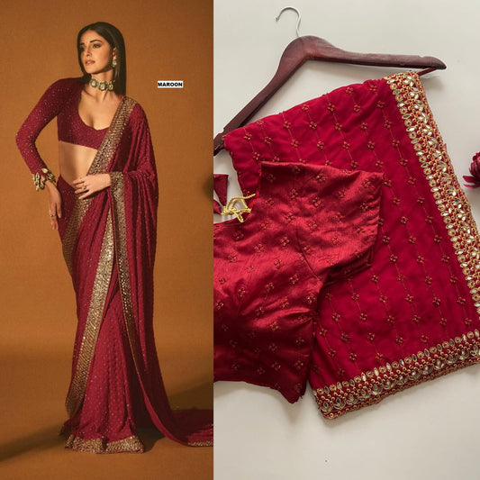 Party-wear Bollywood Blockbuster Georgette Embroidery Sequence Work Saree