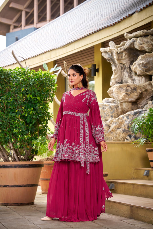 Stylish Festive Special Georgette Embroidery Work Palazzo Set