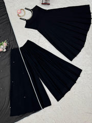 Elegant Black Colour Handwork & Real Mirror Work Gown