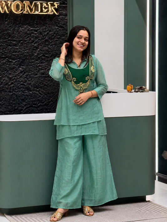 Beautiful Crunchy Silk Kurti Koti & Palazzo Set