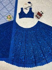 Marvelous Royal Blue Georgette Sequence & Thread Work Lehenga Choli