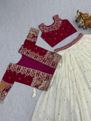 Festival Special Vichitra Silk Embroidery Thread Work Lehenga Choli With Koti