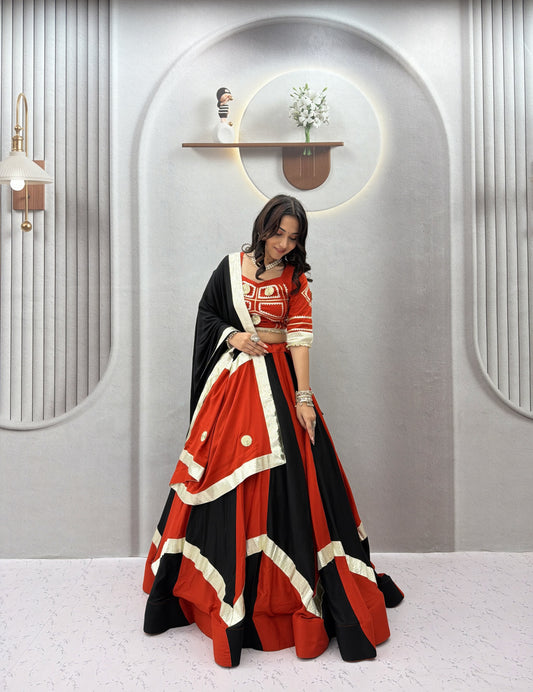 Navratri Special Cotton Gotapatti & Handwork Lehenga With Stitched Choli