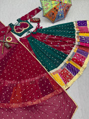 Navratri Special Pure Cotton Embroidery & Sequence Work Lehenga With Stitched Blouse