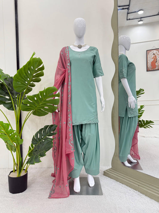 Party-wear Natural Crepe Thread Work Salwar Suit