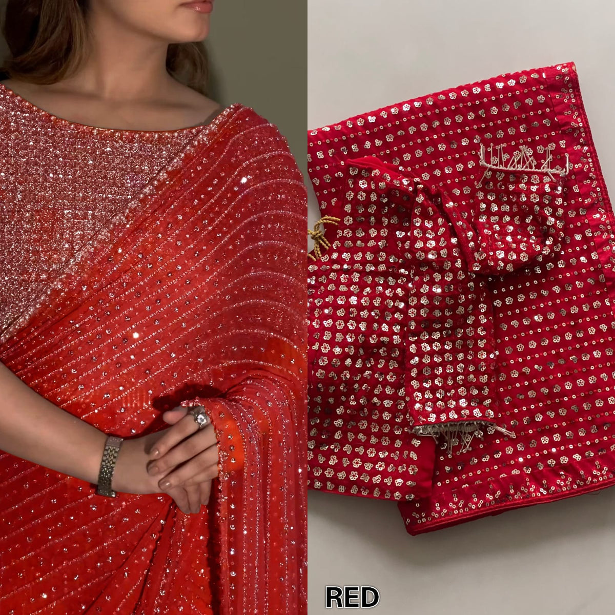 Bollywood Blockbuster Georgette Sequence Multi Embroidery Work Designer Saree