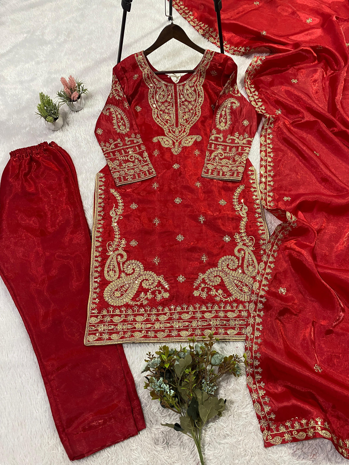 Wedding Season Special Glass Roman Silk Coding Sequence with Embroidery Work Suit