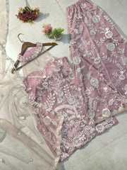 Party-wear Hunter Butterfly Net  Neck Kurta & Palazzo Set
