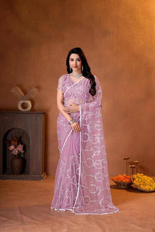 Party-wear Charming Beads Sequence & Pearl Embroidery Work Saree