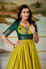South Indian Style Stunning Dola Silk Kalamkari Printed Gown