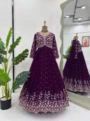 Beautiful Purple Colour Georgette Thread With Sequence Work Gown