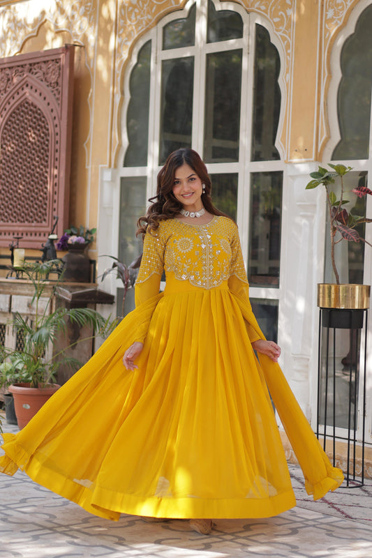 Beautiful Designer Blooming Georgette Embroidery Work Long Gown