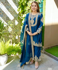 Designer Party Wear Chinon Silk Embroidery Codding & Sequins Work Dress