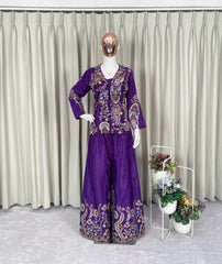 Party-wear Designer Chinon Silk Sequence Embroidery Work 3 Piece Set