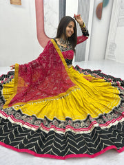 Navratri Special Cotton Embroidery Thread & Sequence Work Lehenga With Stitched Blouse