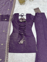 Party-wear Stylish Crunchy Silk Embroidery & Sequence Work Sharara
