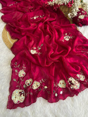 Party-wear Beautiful Fendy Satin Hand-work Saree
