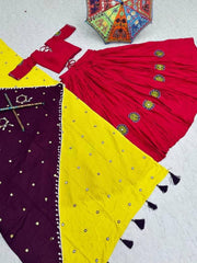 Navratri Special Rayon Cotton Embroidery Thread Work Big Flair Lehenga Choli