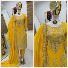 Party-wear Chinon Silk Sequence Embroidery Coding & Moti Work Suit